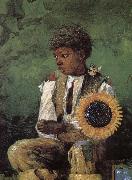 Winslow Homer Dedicated to the teacher s sunflower USA oil painting reproduction